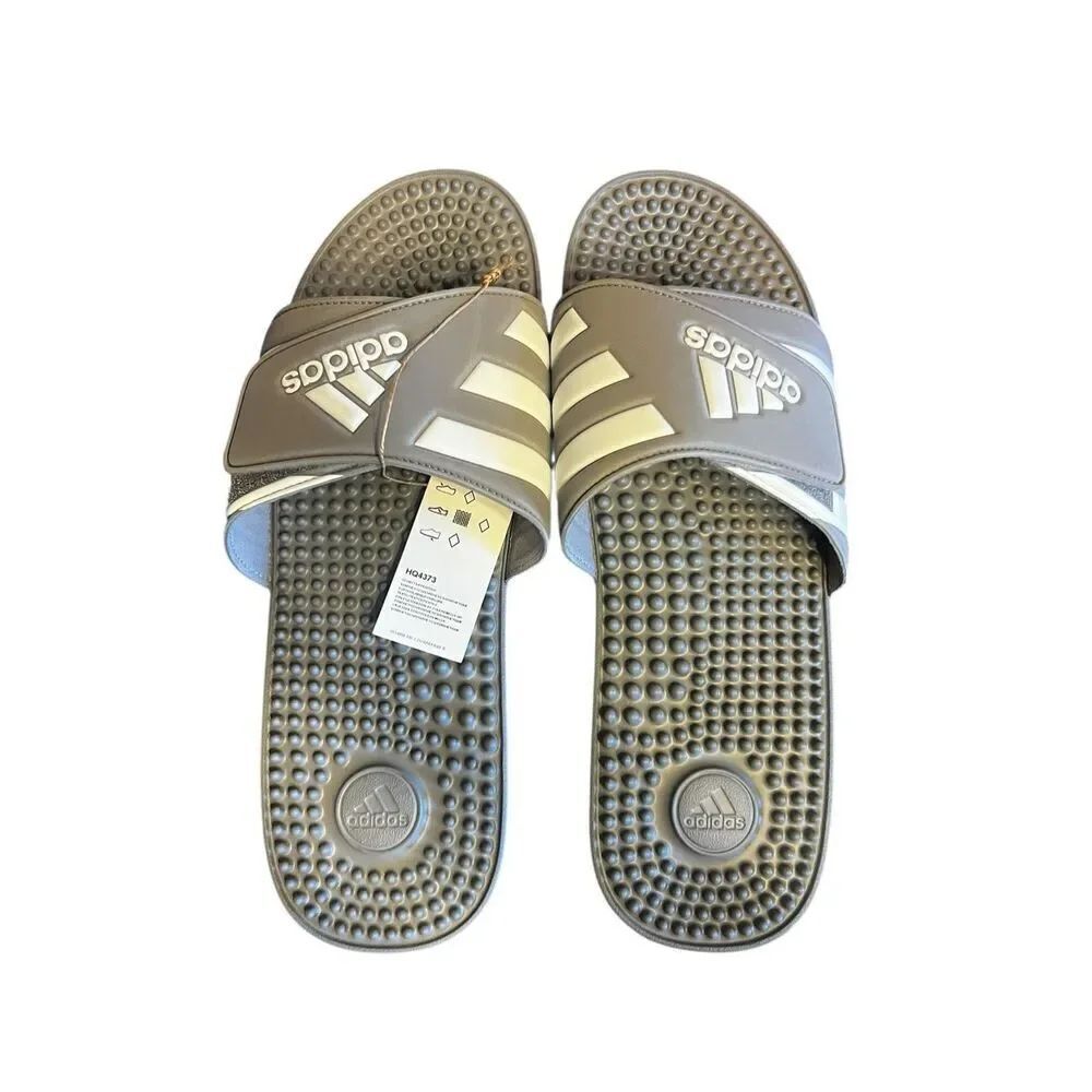Adidas men’s 16 Adissage Slides Sandal Gray/White grippy vacation
